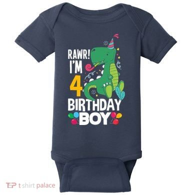 4th Birthday Boy 4 Year Old Birthday Boy T Rex Dinosaur Baby Bodysuit