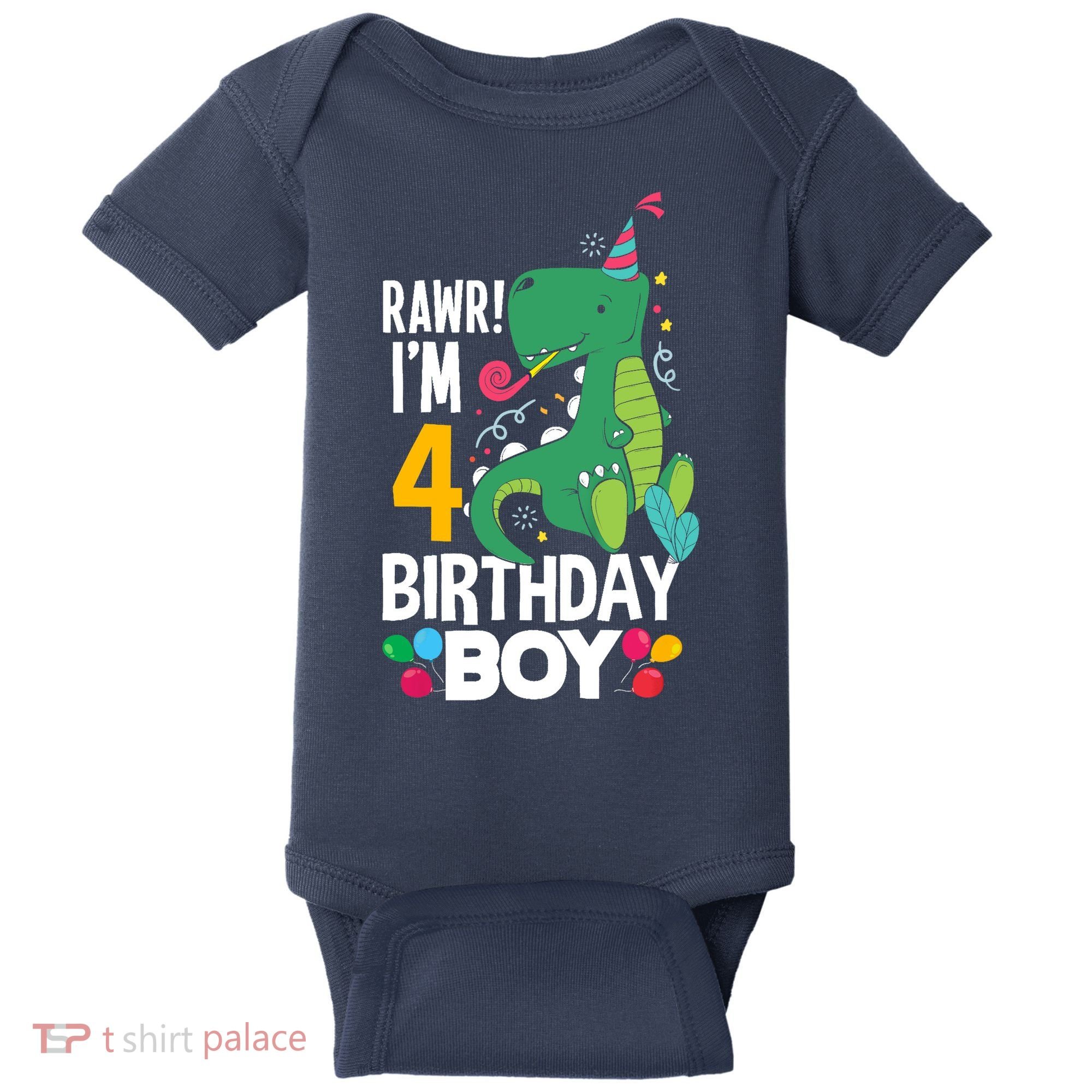 4th Birthday Boy 4 Year Old Birthday Boy T Rex Dinosaur Baby Bodysuit