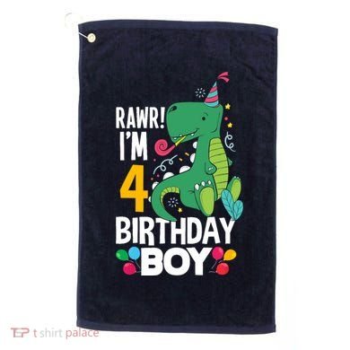 4th Birthday Boy 4 Year Old Birthday Boy T Rex Dinosaur Golf Towel