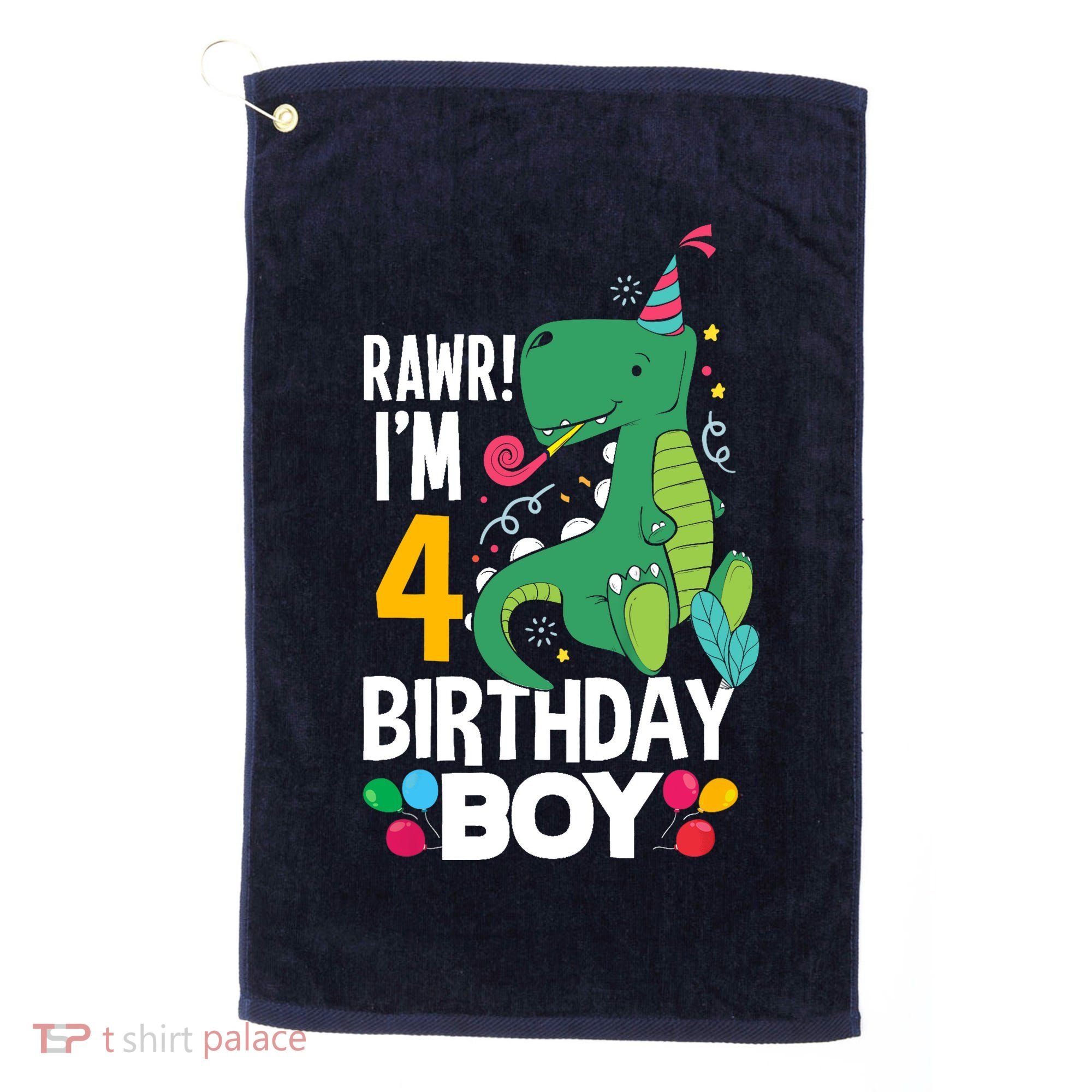 4th Birthday Boy 4 Year Old Birthday Boy T Rex Dinosaur Golf Towel