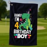 4th Birthday Boy 4 Year Old Birthday Boy T Rex Dinosaur Golf Towel thumb 1
