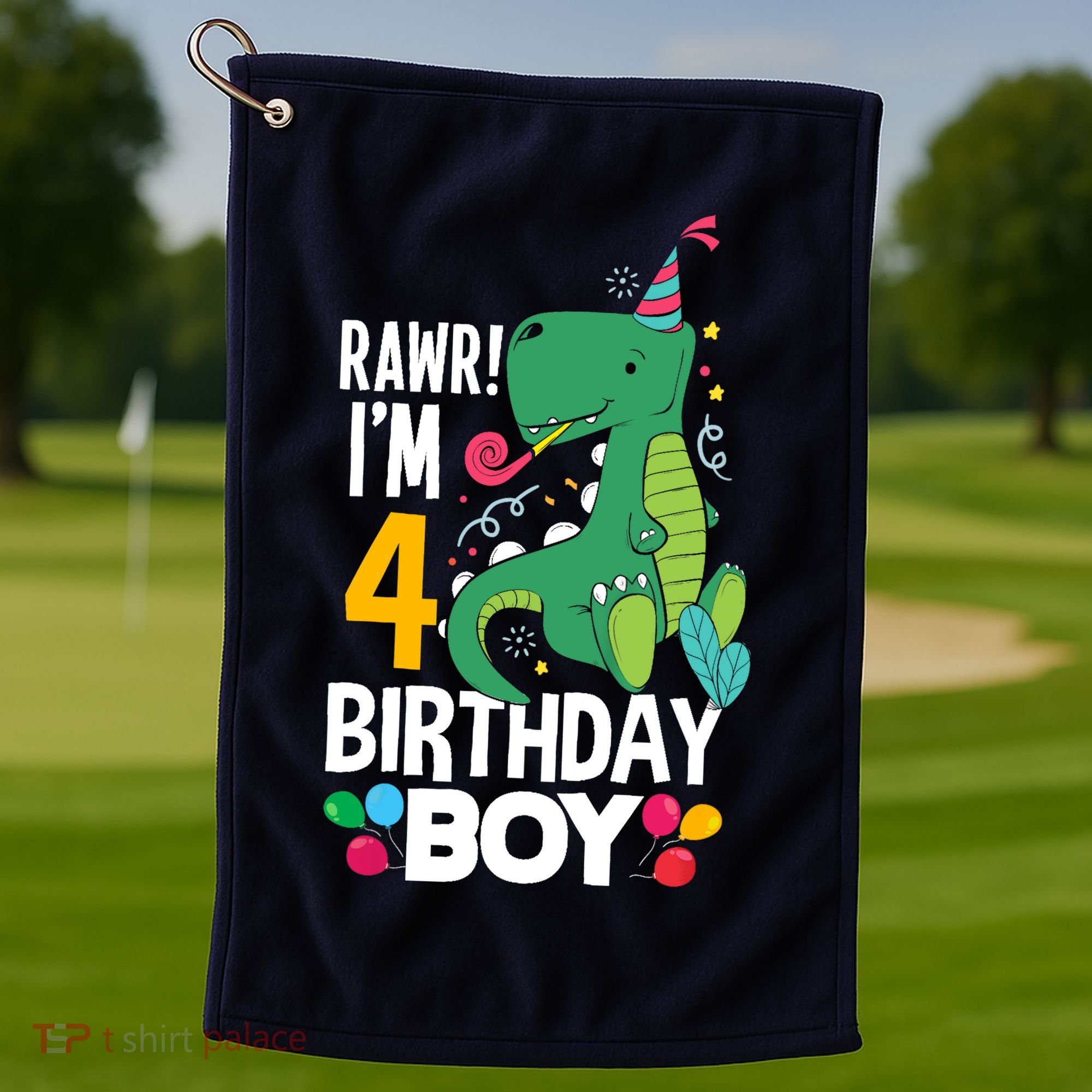 4th Birthday Boy 4 Year Old Birthday Boy T Rex Dinosaur Golf Towel