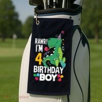 4th Birthday Boy 4 Year Old Birthday Boy T Rex Dinosaur Golf Towel thumb 2