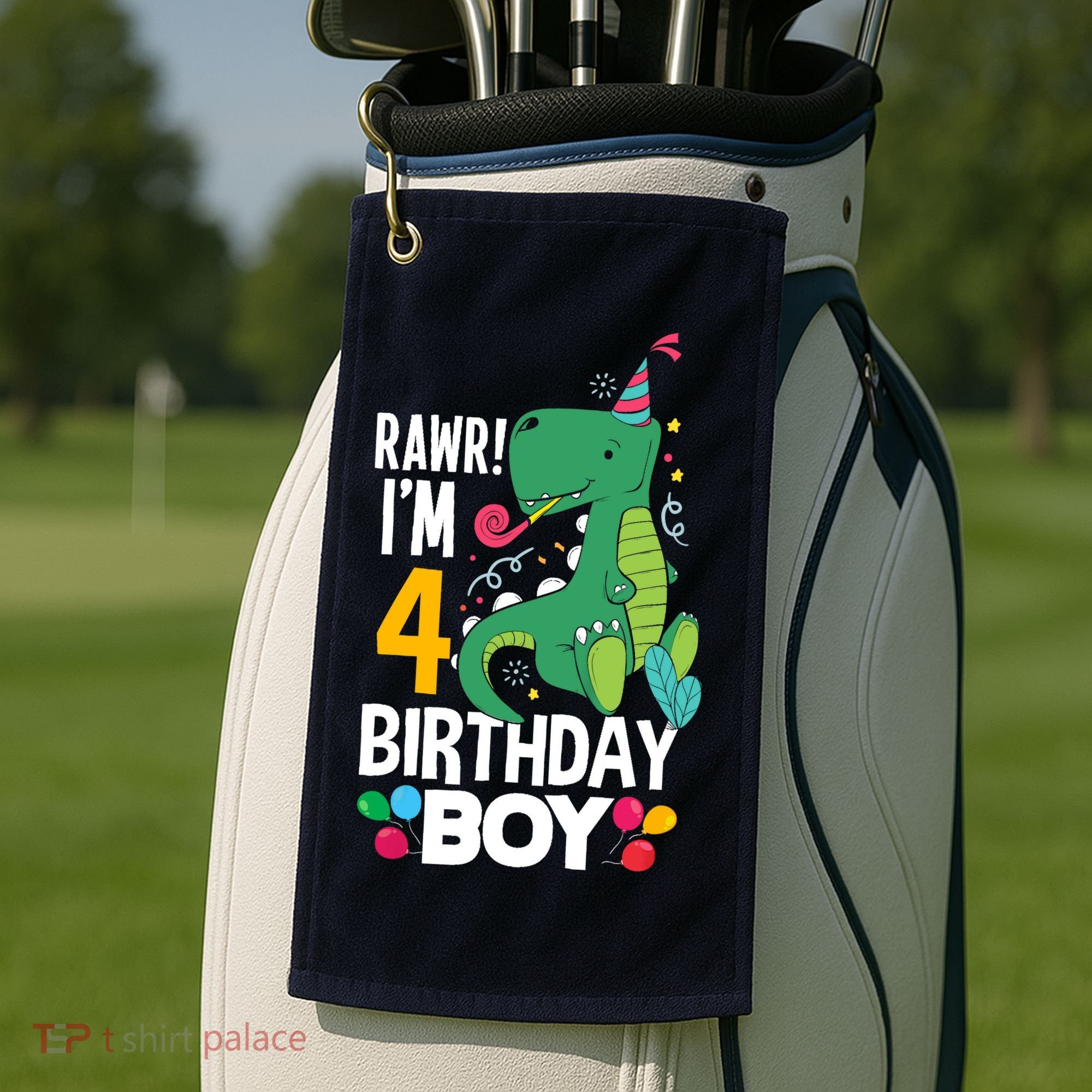 4th Birthday Boy 4 Year Old Birthday Boy T Rex Dinosaur Golf Towel