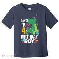 4th Birthday Boy 4 Year Old Birthday Boy T Rex Dinosaur Toddler T-Shirt thumb 0