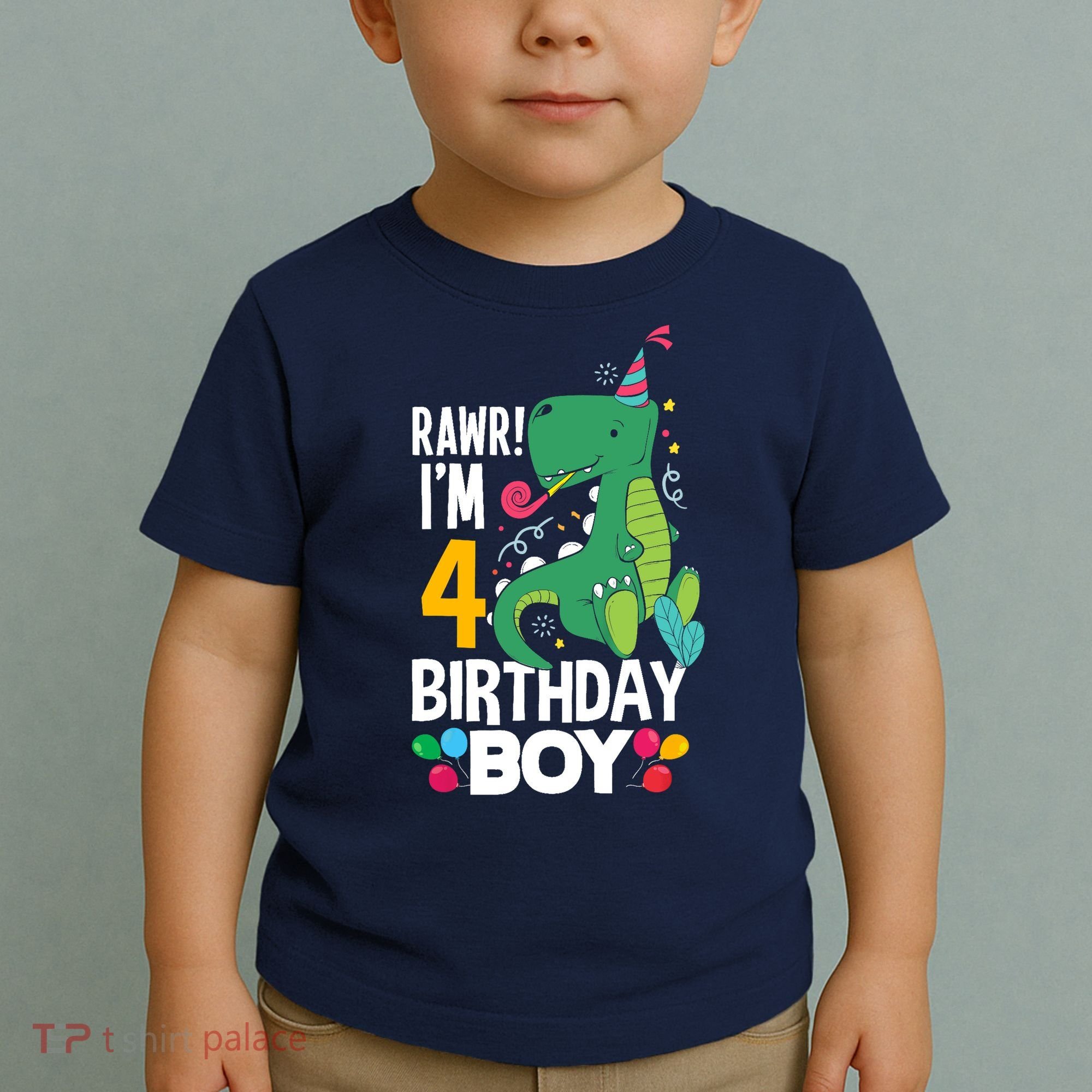 4th Birthday Boy 4 Year Old Birthday Boy T Rex Dinosaur Toddler T-Shirt