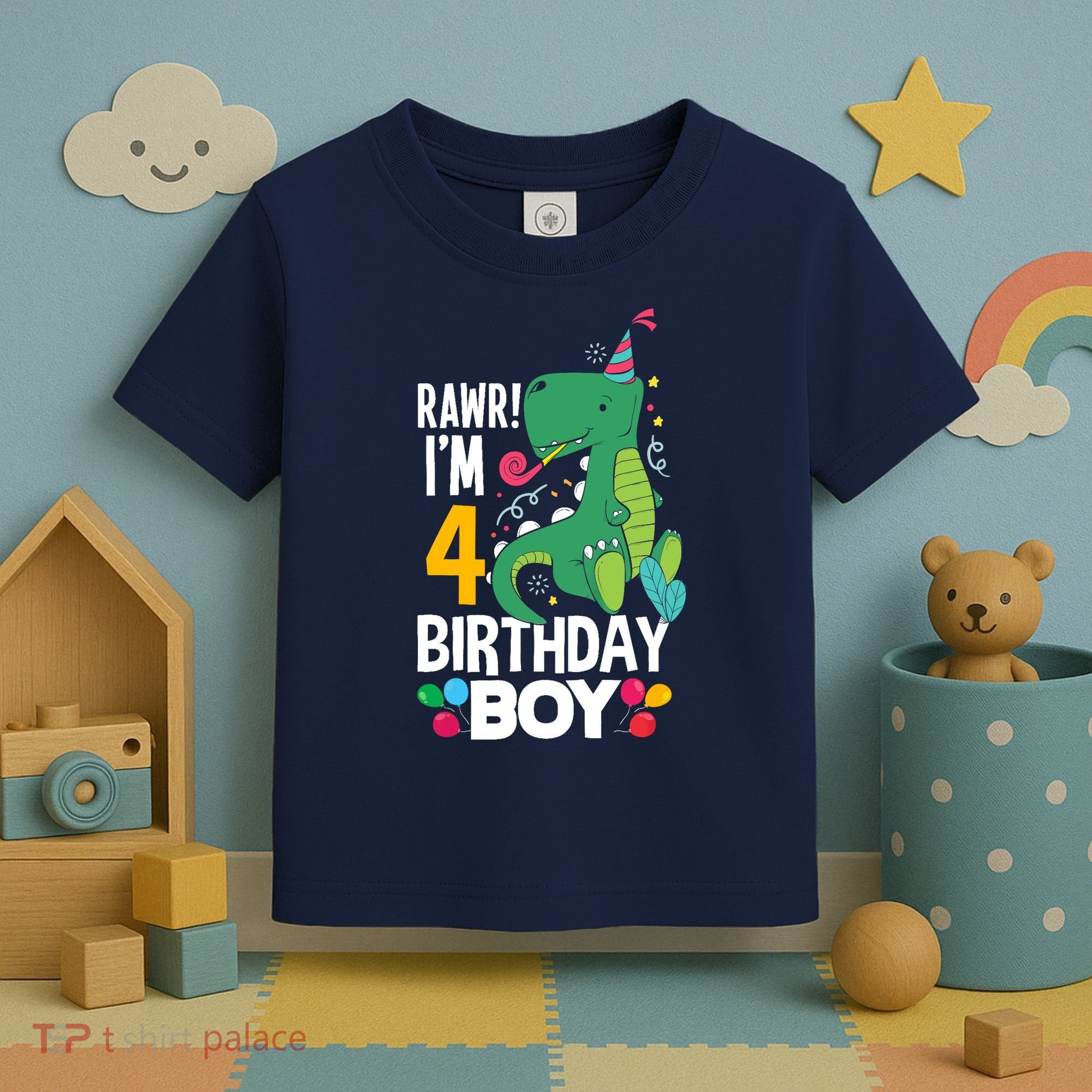 4th Birthday Boy 4 Year Old Birthday Boy T Rex Dinosaur Toddler T-Shirt