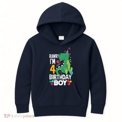 4th Birthday Boy 4 Year Old Birthday Boy T Rex Dinosaur Kids Hoodie
