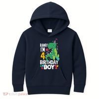4th Birthday Boy 4 Year Old Birthday Boy T Rex Dinosaur Kids Hoodie thumb 0
