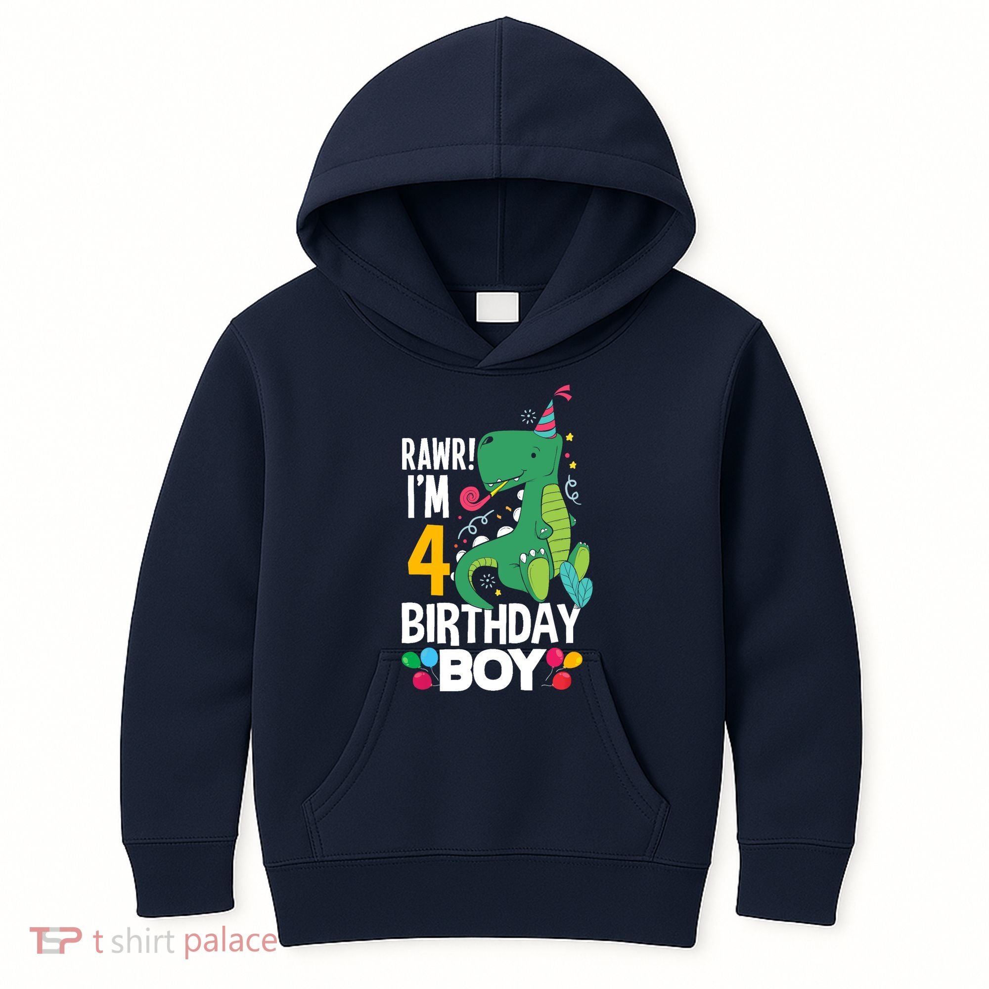 4th Birthday Boy 4 Year Old Birthday Boy T Rex Dinosaur Kids Hoodie