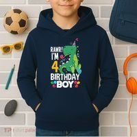 4th Birthday Boy 4 Year Old Birthday Boy T Rex Dinosaur Kids Hoodie thumb 2