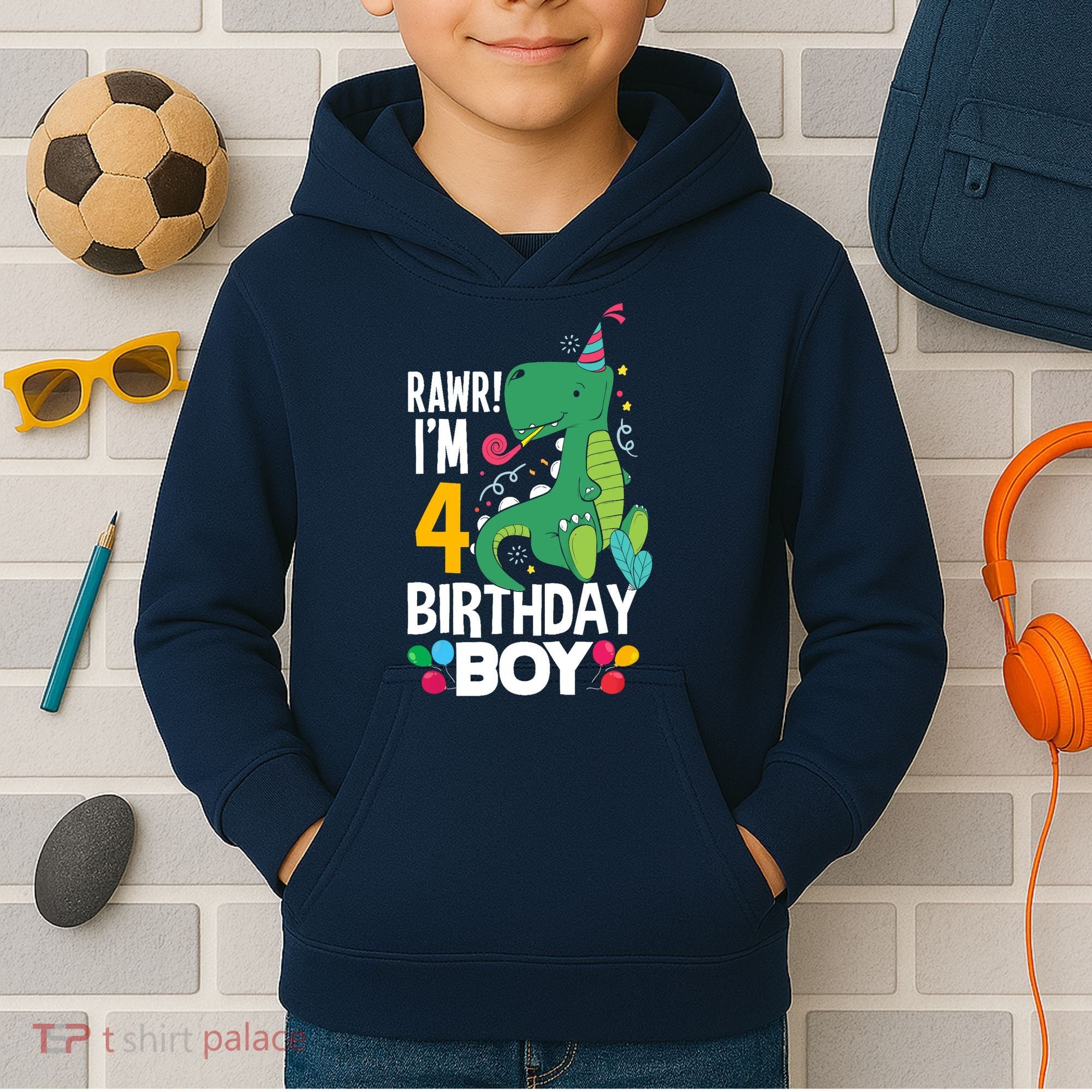 4th Birthday Boy 4 Year Old Birthday Boy T Rex Dinosaur Kids Hoodie
