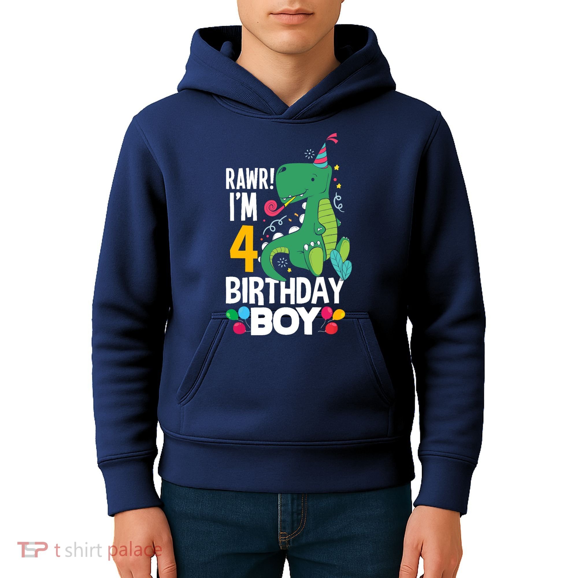 4th Birthday Boy 4 Year Old Birthday Boy T Rex Dinosaur Kids Hoodie