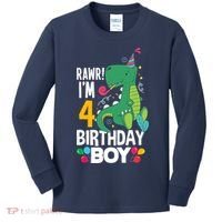 4th Birthday Boy 4 Year Old Birthday Boy T Rex Dinosaur Kids Long Sleeve Shirt thumb 0