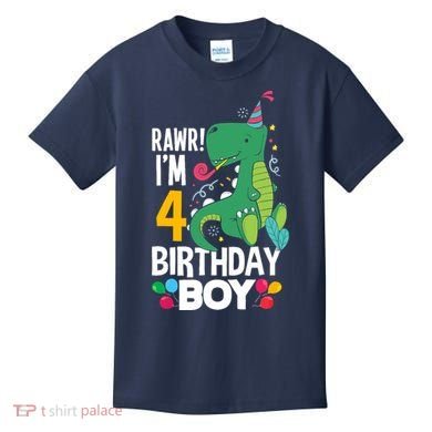 4th Birthday Boy 4 Year Old Birthday Boy T Rex Dinosaur Kids T-Shirt