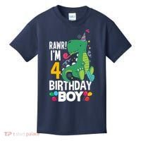 4th Birthday Boy 4 Year Old Birthday Boy T Rex Dinosaur Kids T-Shirt thumb 0