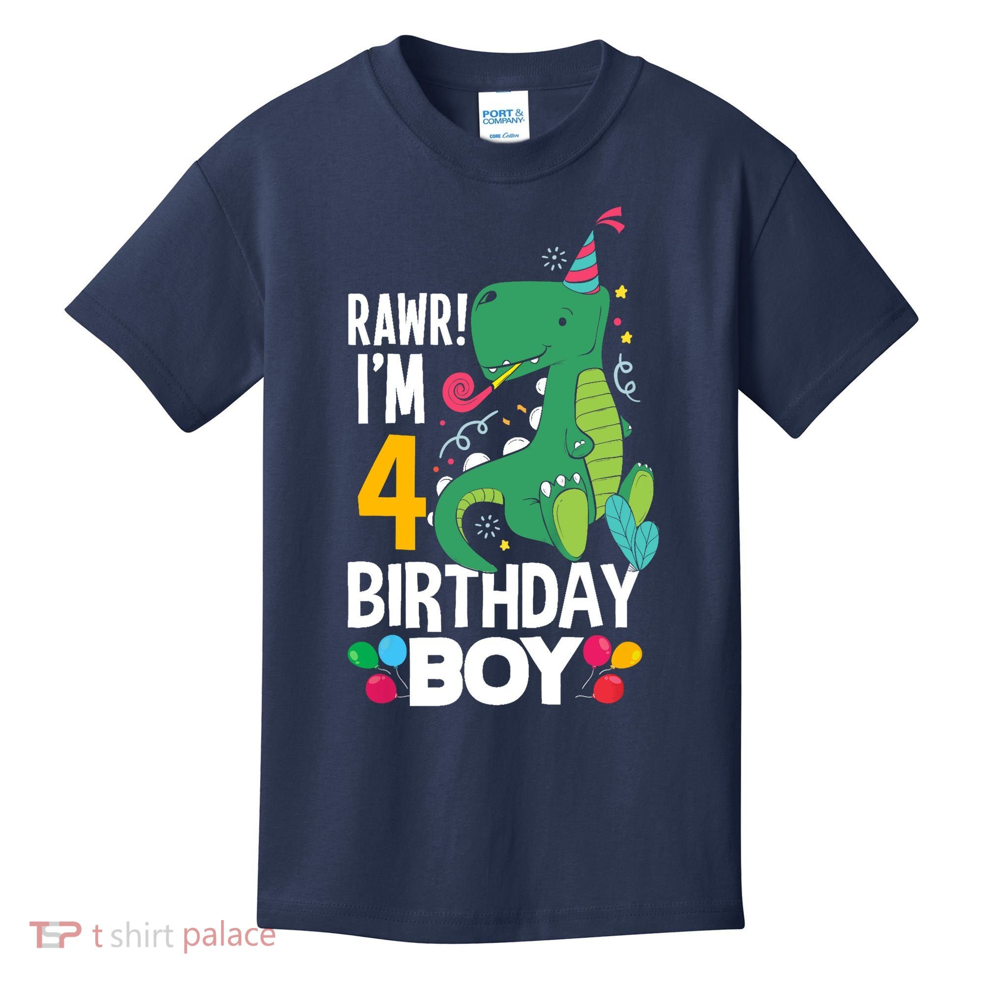 4th Birthday Boy 4 Year Old Birthday Boy T Rex Dinosaur Kids T-Shirt