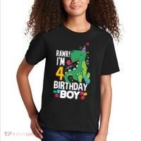 4th Birthday Boy 4 Year Old Birthday Boy T Rex Dinosaur Kids T-Shirt thumb 2