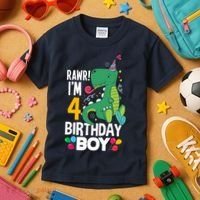 4th Birthday Boy 4 Year Old Birthday Boy T Rex Dinosaur Kids T-Shirt thumb 3
