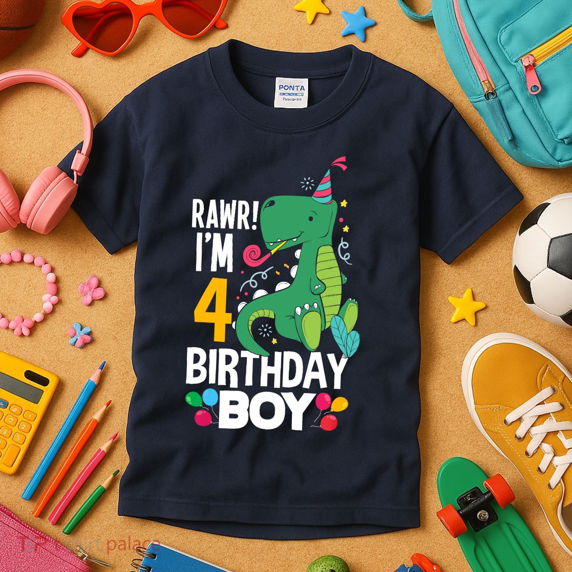 4th Birthday Boy 4 Year Old Birthday Boy T Rex Dinosaur Kids T-Shirt