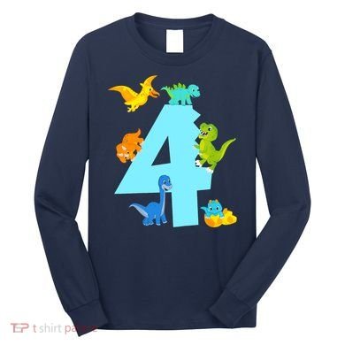 4th Birthday Boy 4 Years Old Dinosaur Toy Dino Long Sleeve Shirt