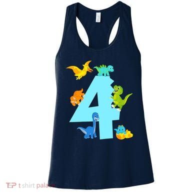 4th Birthday Boy 4 Years Old Dinosaur Toy Dino Women's Tank Top