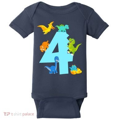 4th Birthday Boy 4 Years Old Dinosaur Toy Dino Baby Bodysuit