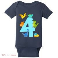 4th Birthday Boy 4 Years Old Dinosaur Toy Dino Baby Bodysuit thumb 0