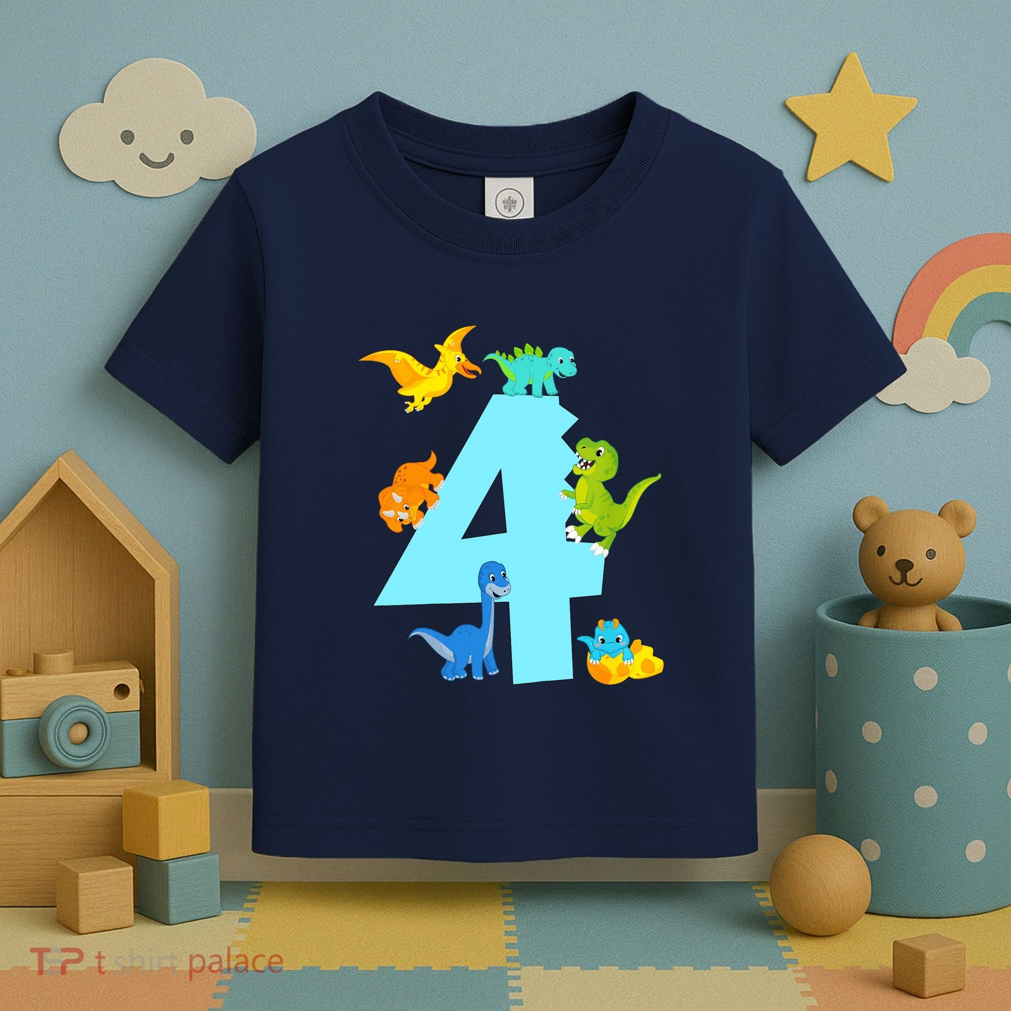 4th Birthday Boy 4 Years Old Dinosaur Toy Dino Toddler T-Shirt