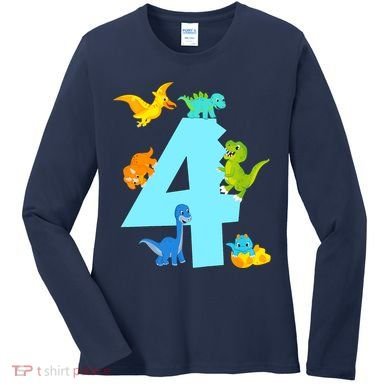 4th Birthday Boy 4 Years Old Dinosaur Toy Dino Women's Long Sleeve Shirt