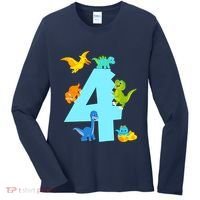 4th Birthday Boy 4 Years Old Dinosaur Toy Dino Women's Long Sleeve Shirt thumb 0