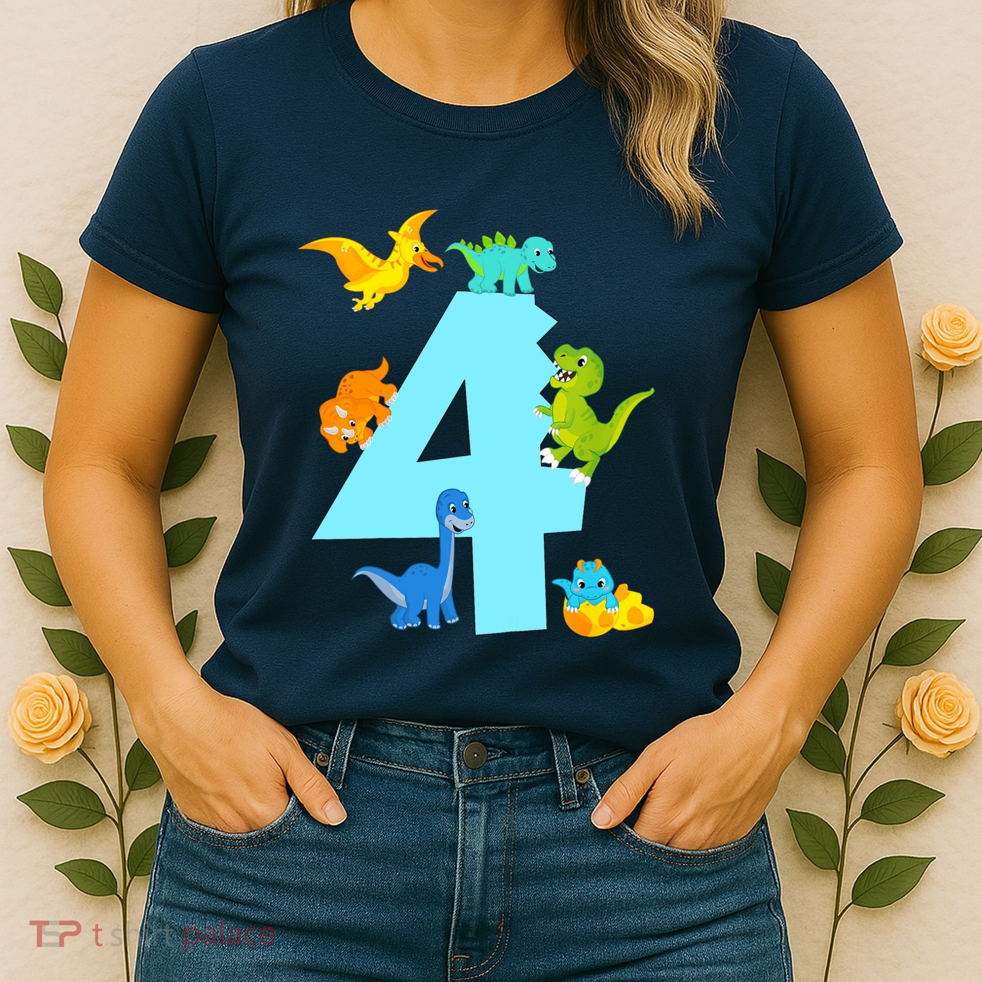 4th Birthday Boy 4 Years Old Dinosaur Toy Dino Women's T-Shirt