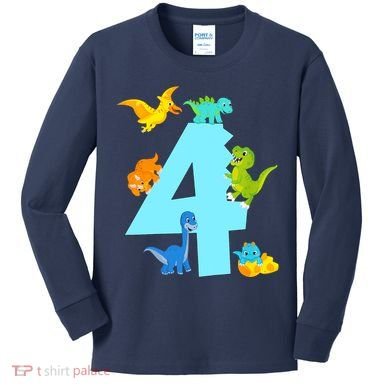 4th Birthday Boy 4 Years Old Dinosaur Toy Dino Kids Long Sleeve Shirt