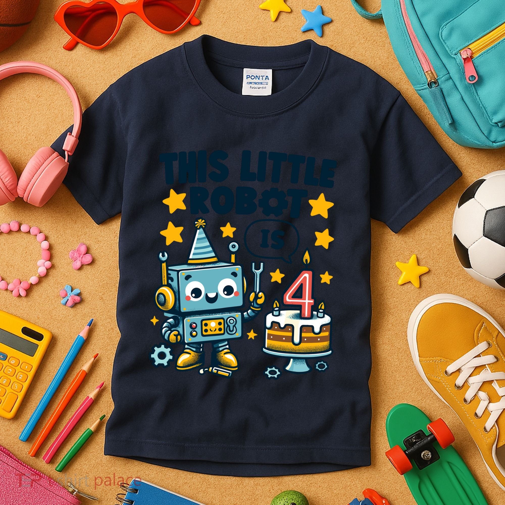4th Birthday Boy 4 Year Old Robotics Robot 4th Birthday Kids T-Shirt