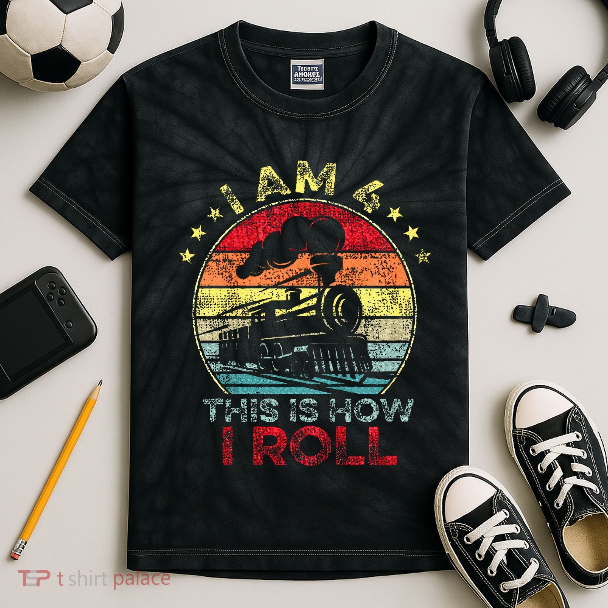 4th Birthday Boy Train 4 Year Old Birthday Kids Tie-Dye T-Shirt