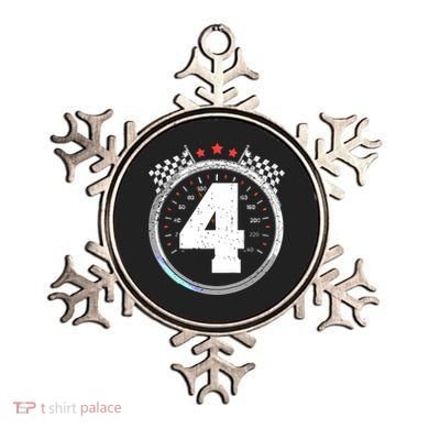 4th Birthday Boy 4 Fourth Race Car Birthday Racing Car Flag Ornament