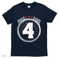 4th Birthday Boy 4 Fourth Race Car Birthday Racing Car Flag T-Shirt thumb 0