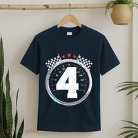 4th Birthday Boy 4 Fourth Race Car Birthday Racing Car Flag T-Shirt thumb 2