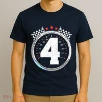 4th Birthday Boy 4 Fourth Race Car Birthday Racing Car Flag T-Shirt thumb 3