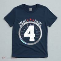 4th Birthday Boy 4 Fourth Race Car Birthday Racing Car Flag T-Shirt thumb 5