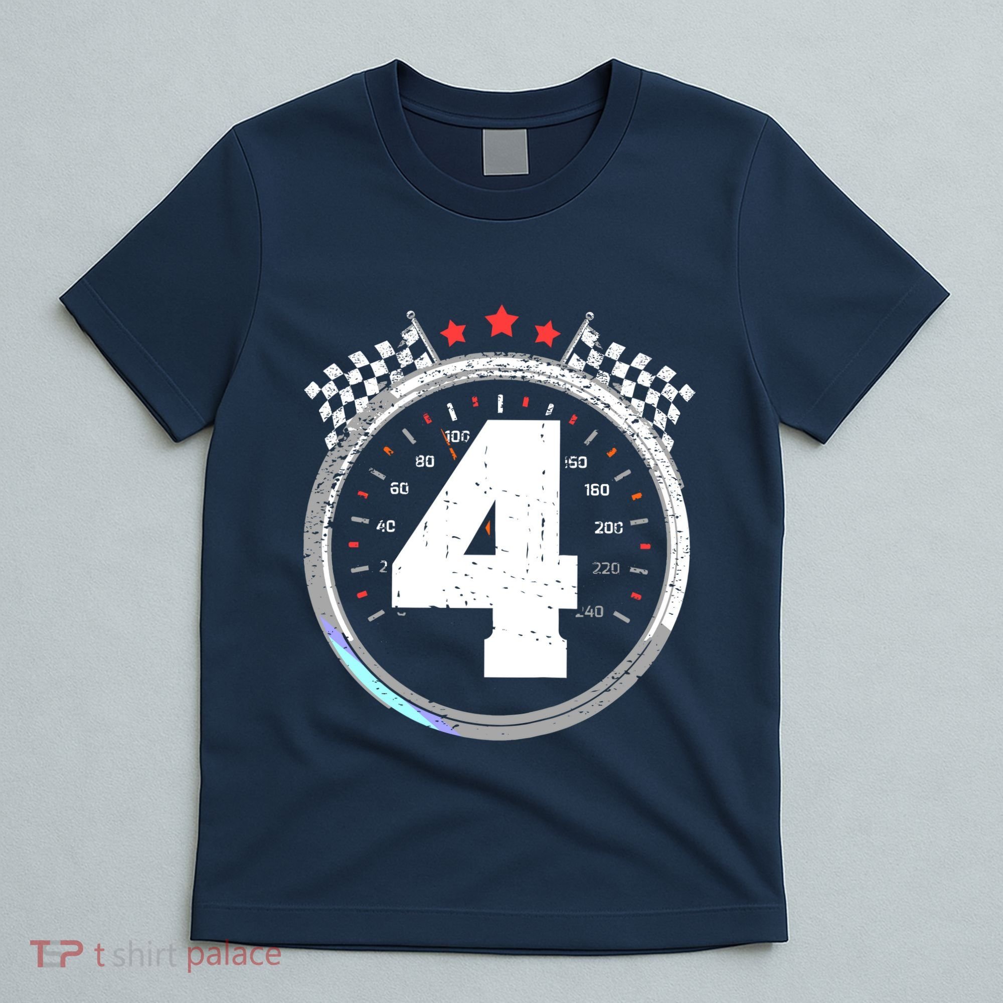 4th Birthday Boy 4 Fourth Race Car Birthday Racing Car Flag T-Shirt