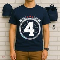4th Birthday Boy 4 Fourth Race Car Birthday Racing Car Flag T-Shirt thumb 6