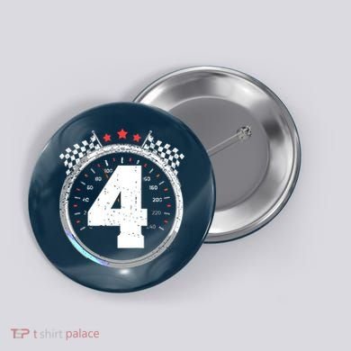 4th Birthday Boy 4 Fourth Race Car Birthday Racing Car Flag Button