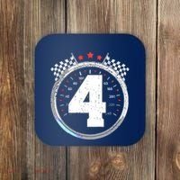 4th Birthday Boy 4 Fourth Race Car Birthday Racing Car Flag Coaster thumb 0