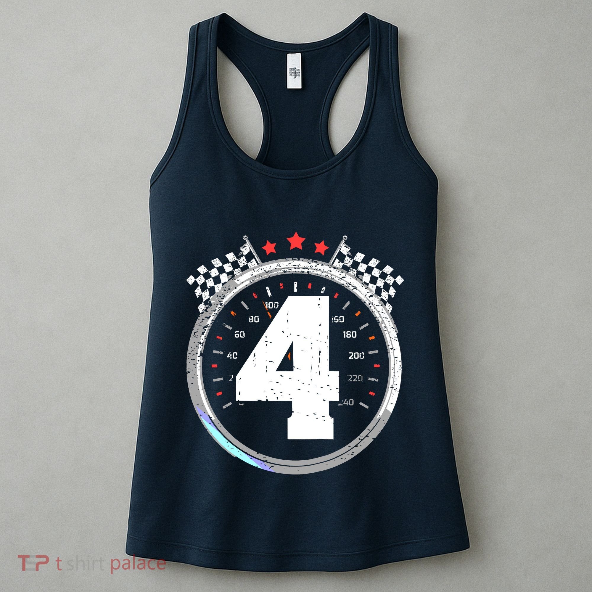 4th Birthday Boy 4 Fourth Race Car Birthday Racing Car Flag Women's Tank Top