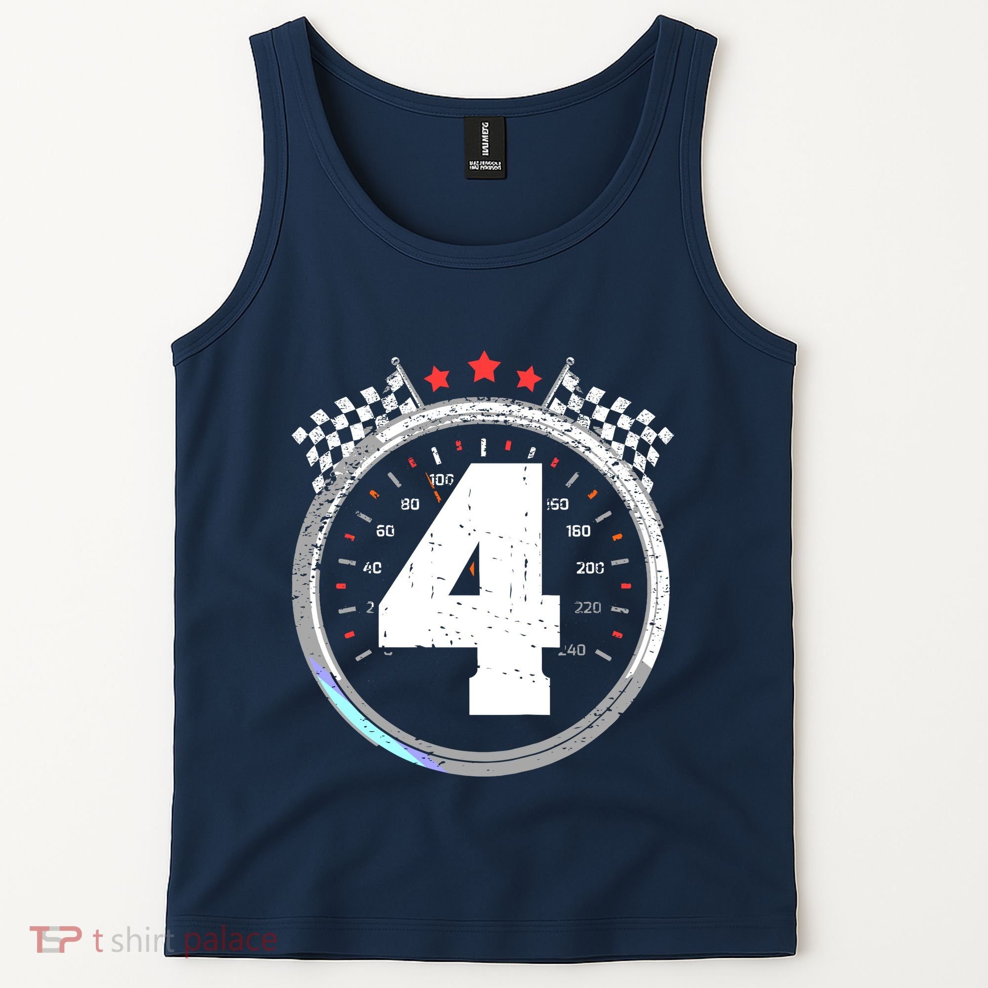 4th Birthday Boy 4 Fourth Race Car Birthday Racing Car Flag Tank Top