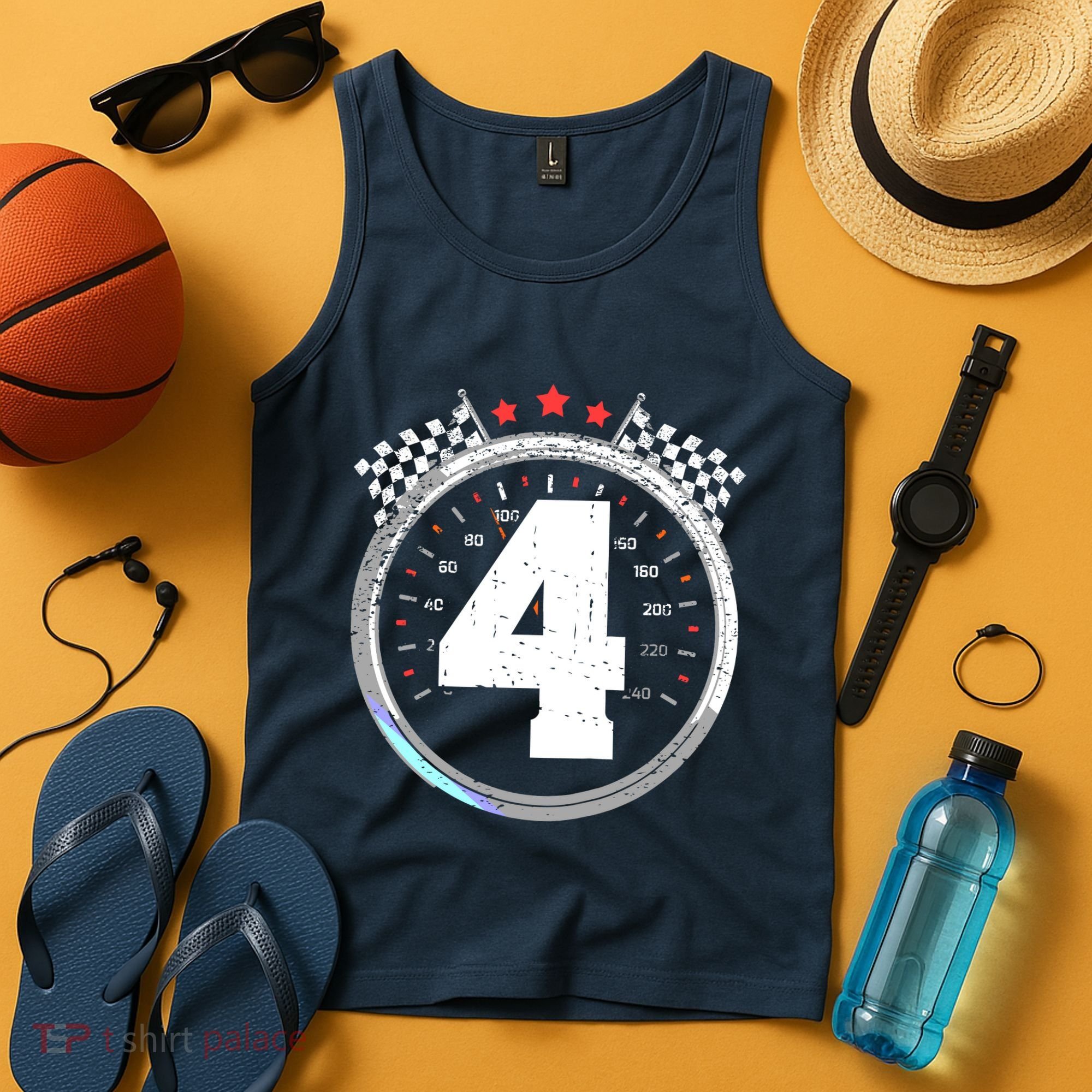4th Birthday Boy 4 Fourth Race Car Birthday Racing Car Flag Tank Top