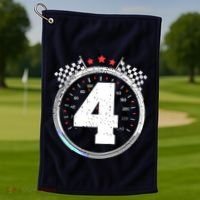 4th Birthday Boy 4 Fourth Race Car Birthday Racing Car Flag Golf Towel thumb 1