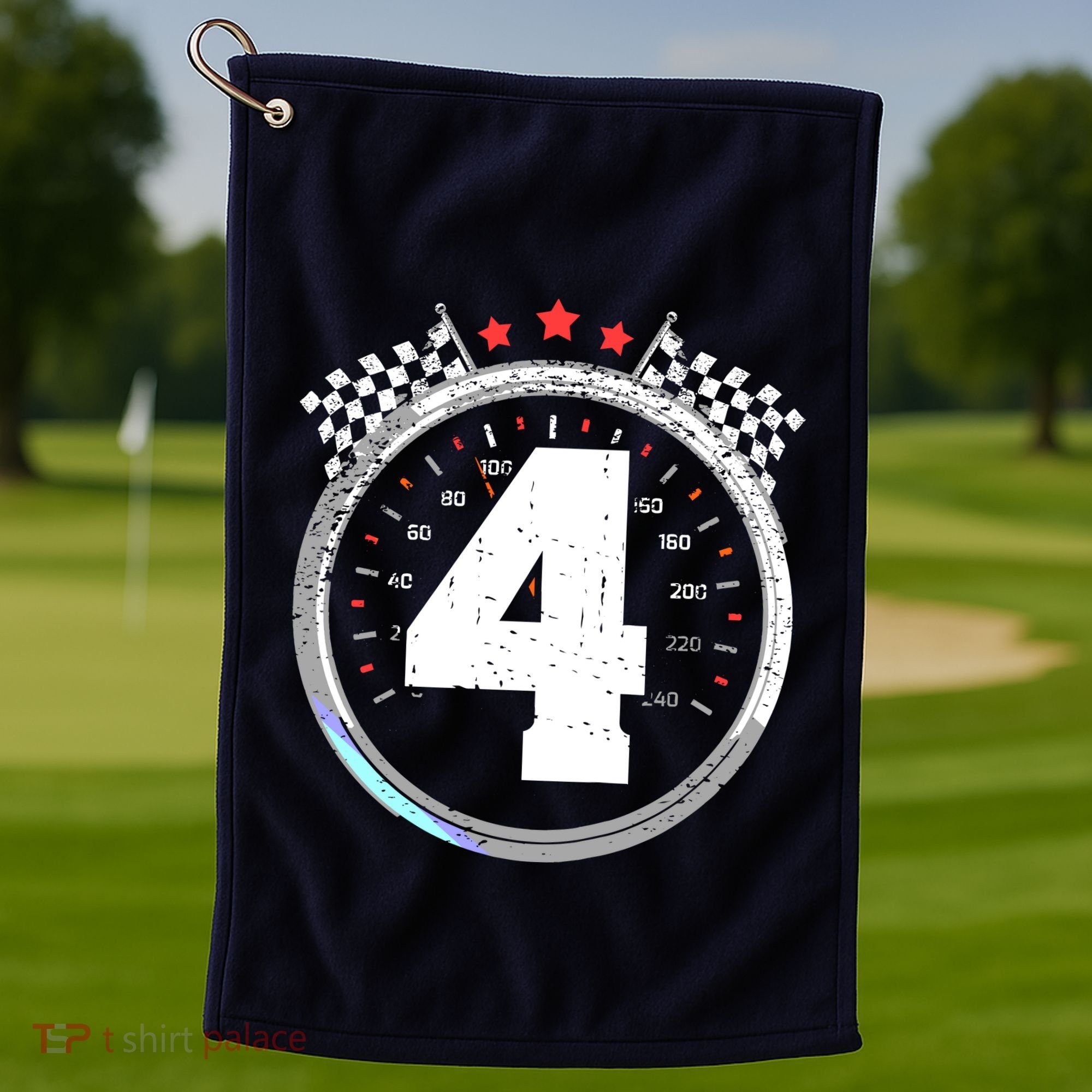 4th Birthday Boy 4 Fourth Race Car Birthday Racing Car Flag Golf Towel