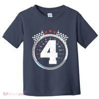 4th Birthday Boy 4 Fourth Race Car Birthday Racing Car Flag Toddler T-Shirt thumb 0